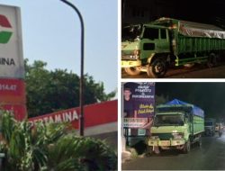 Antrian Truk Di Pom Pengisian BBM yang Mengular Hingga  Berjejer Di Sepanjang Bahu/Badan Jalan